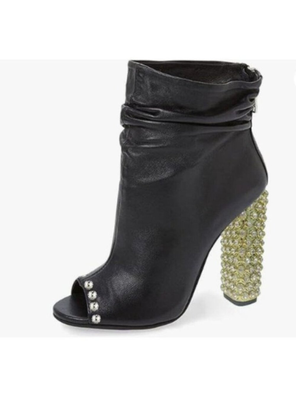 FSJ Women Stylish Peep Toe Slouch Ankle Boots Chunky Stacked Heels Black